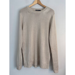 Valentino Jeans Mens M/L 100% Silk Beige Crewneck Long Sleeve Knit Sweater